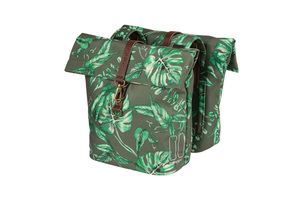 Basil ever-green dubbele fietstas, gerecycled pet, waterkerende vouwsluiting, vegan leather, 28-32l, thyme groen afbeelding