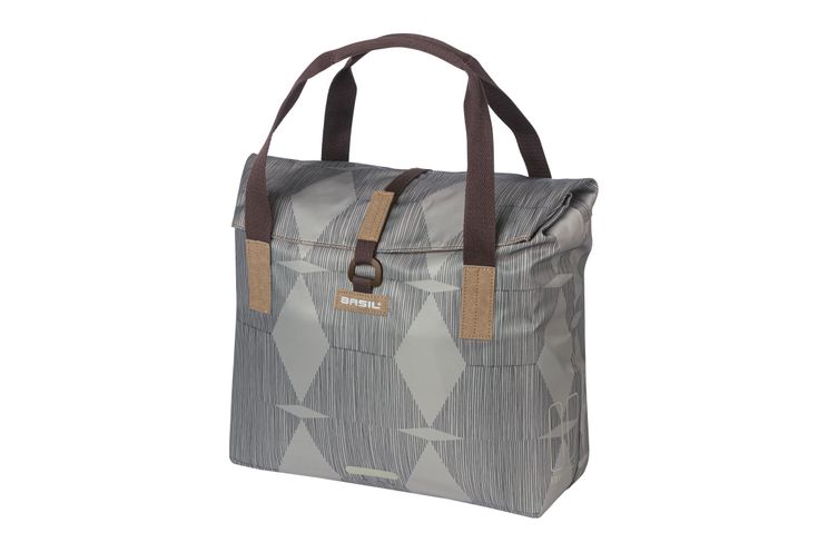 Basil elegance fietsshopper, green pet, waterkerende vouwsluiting, gepolsterde hand/schouderbanden, 20-26l, taupe afbeelding