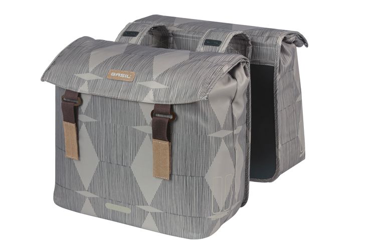 Basil elegance dubbele fietstas, chateau taupe, gerecycled pet, universal bridge, 40-49l afbeelding