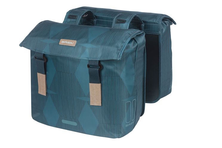 Basil elegance dubbele fietstas, blauw, gerecycled pet, gevoerd, waterkerende sluiting, universal bridge, 40-49l afbeelding