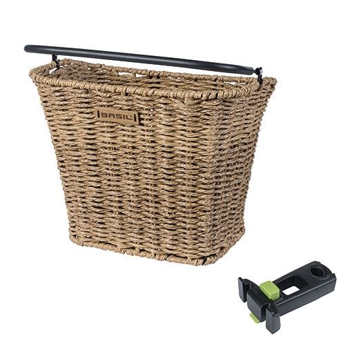 Basil bremen rattan look kf - fietsmand - voorop - inclusief kf ahead-stemholder - lichtbruin