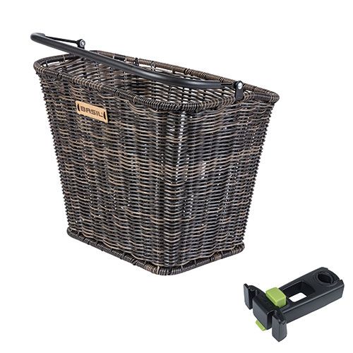 Basil bremen rattan look kf - fietsmand - voorop - inclusief kf ahead-stemholder - bruin