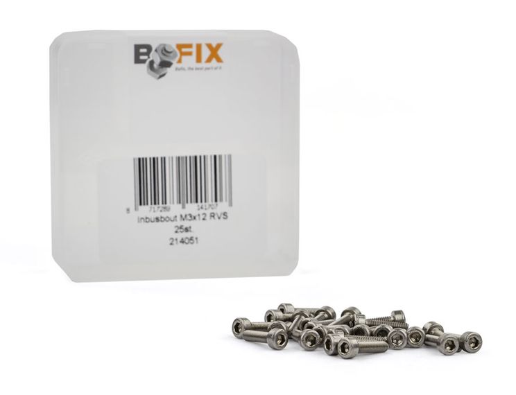 Bofix doos a 25 inbusbouten m3x12 rvs afbeelding
